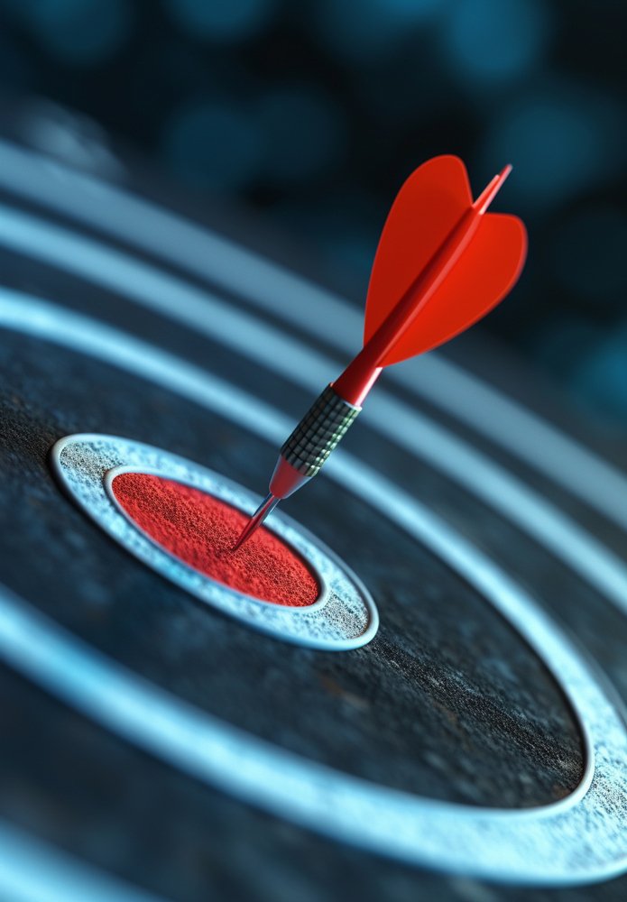Red dart hitting the centre of a target